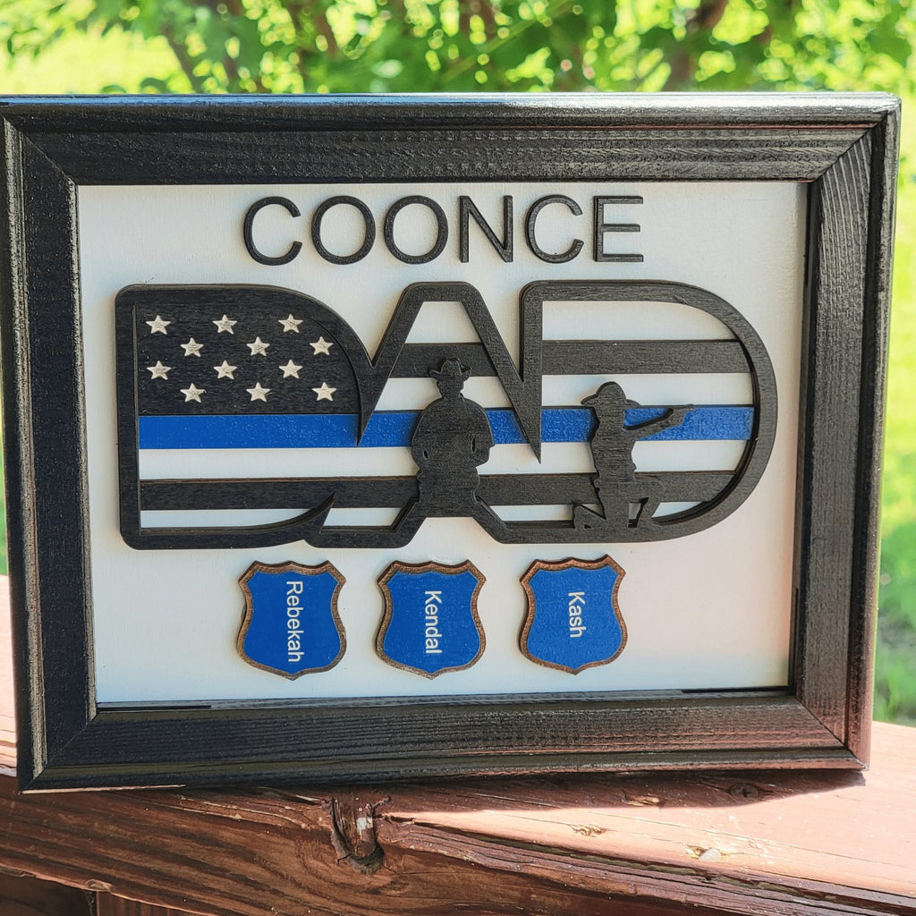 State Trooper Police Officer Dad Blue Line American Flag Shadow Box Sign - Designodeal