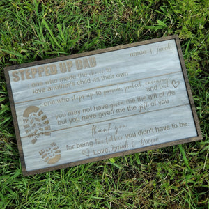 Stepped Up Dad Father's Day Sign ~ Step Dad / Bonus Dad Gift - Designodeal