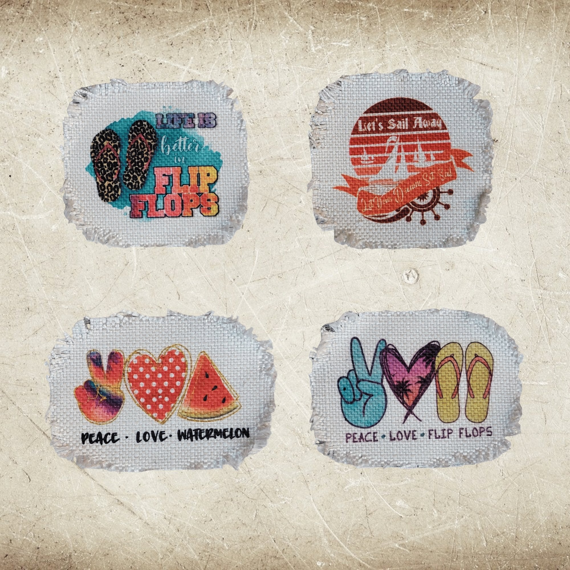 Summer Favorites Frayed Sublimation Hat Patches - Designodeal