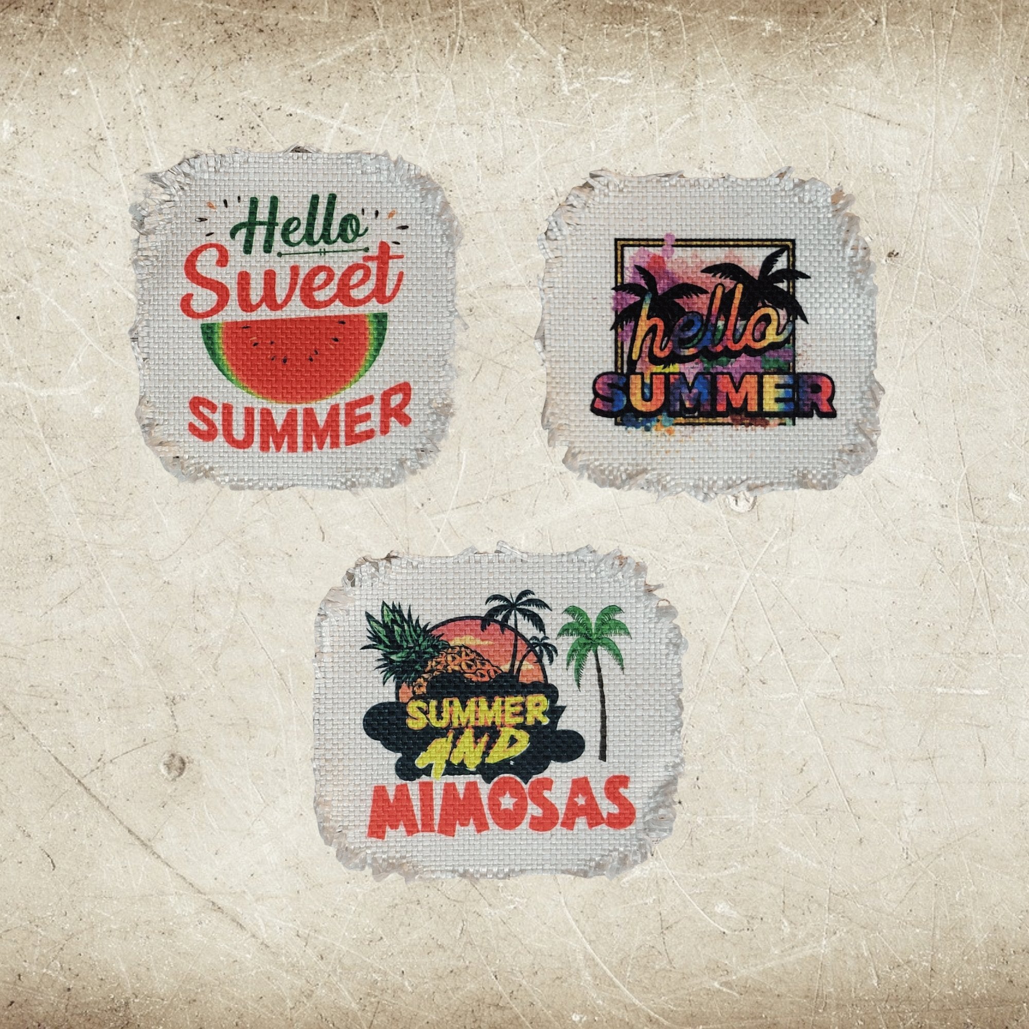 Summer Frayed Sublimation Hat Patches - Designodeal