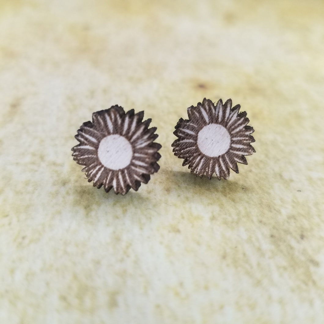 Sunflower Maple Wood Stud Earrings - Designodeal