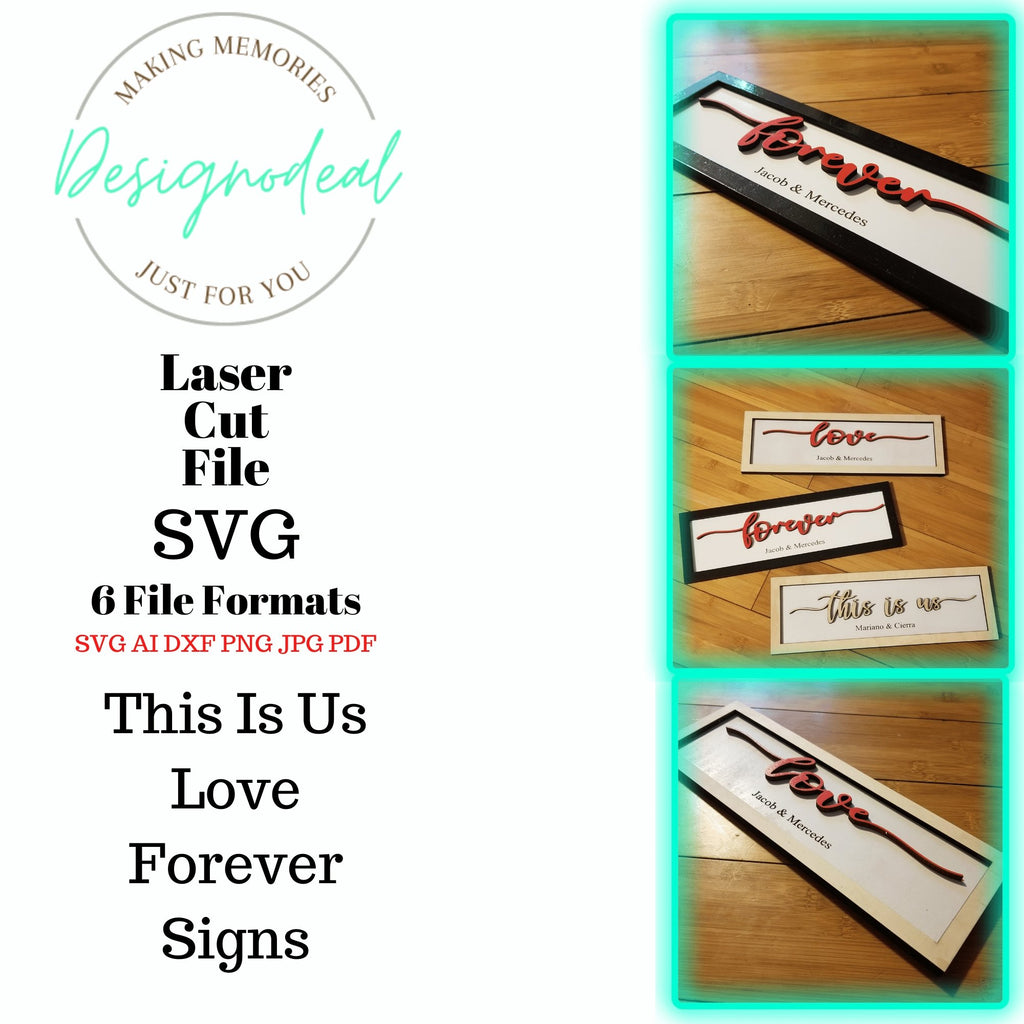 SVG Bundle ~ This is us Sign, Forever Sign and Love Sign ~ Family Name Signs Digital Download Files - Designodeal