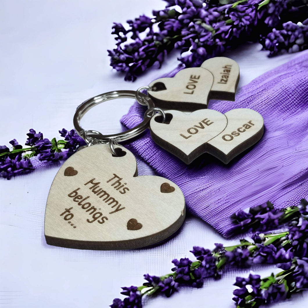 This Mommy Belongs To Keychain With Mom Heart and Heart Charms - Designodeal
