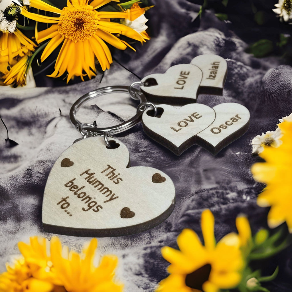 This Mommy Belongs To Keychain With Mom Heart and Heart Charms - Designodeal