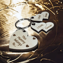 Load image into Gallery viewer, This Mommy Belongs To Keychain With Mom Heart and Heart Charms - Designodeal
