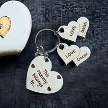 Load image into Gallery viewer, This Mommy Belongs To Keychain With Mom Heart and Heart Charms - Designodeal
