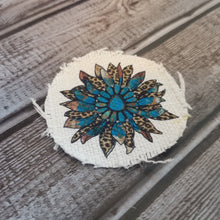Load image into Gallery viewer, Turquoise Sunflower Sublimated Raggedy Hat Patches ~ 100% Polyester - Designodeal
