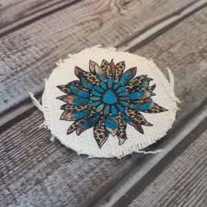 Turquoise Sunflower Sublimated Raggedy Hat Patches ~ 100% Polyester - Designodeal