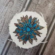 Load image into Gallery viewer, Turquoise Sunflower Sublimated Raggedy Hat Patches ~ 100% Polyester - Designodeal
