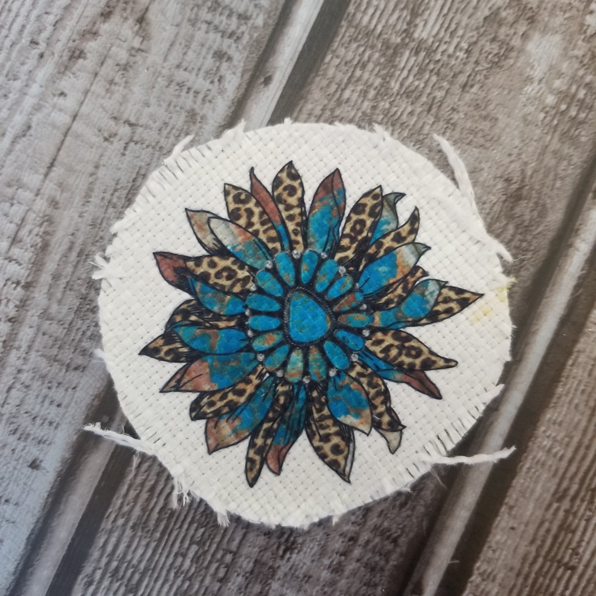 Turquoise Sunflower Sublimated Raggedy Hat Patches ~ 100% Polyester - Designodeal