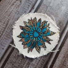 Load image into Gallery viewer, Turquoise Sunflower Sublimated Raggedy Hat Patches ~ 100% Polyester - Designodeal
