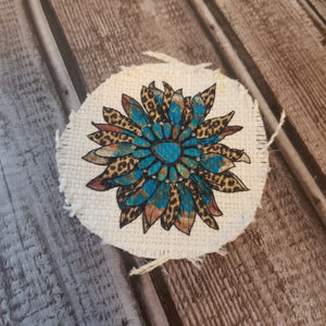 Turquoise Sunflower Sublimated Raggedy Hat Patches ~ 100% Polyester - Designodeal