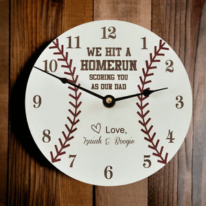 We Hit a Homerun Scoring You As Our Dad - Personalized Baseball Styled Clock - Designodeal