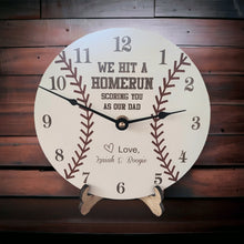 Load image into Gallery viewer, We Hit a Homerun Scoring You As Our Dad - Personalized Baseball Styled Clock - Designodeal
