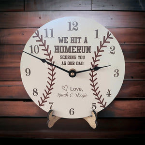 We Hit a Homerun Scoring You As Our Dad - Personalized Baseball Styled Clock - Designodeal