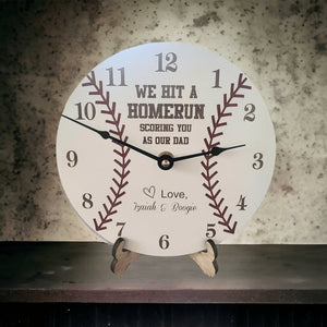 We Hit a Homerun Scoring You As Our Dad - Personalized Baseball Styled Clock - Designodeal