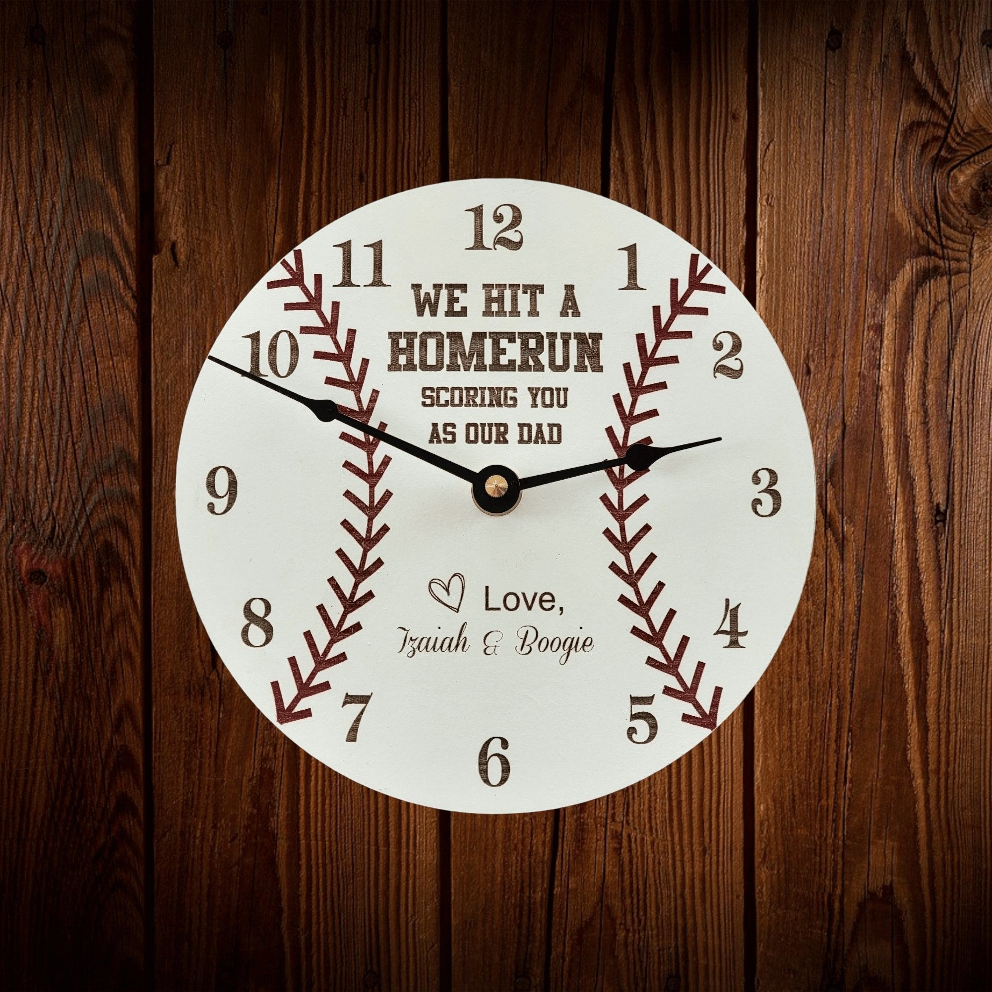 We Hit a Homerun Scoring You As Our Dad - Personalized Baseball Styled Clock - Designodeal