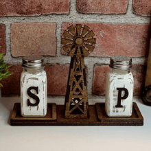 Load image into Gallery viewer, Rustic Farmhouse Windmill Salt &amp; Pepper Shaker Stand
