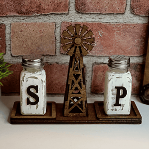 Rustic Farmhouse Windmill Salt & Pepper Shaker Stand