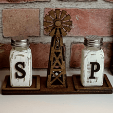 Load image into Gallery viewer, Rustic Farmhouse Windmill Salt &amp; Pepper Shaker Stand
