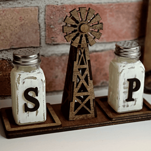 Rustic Farmhouse Windmill Salt & Pepper Shaker Stand